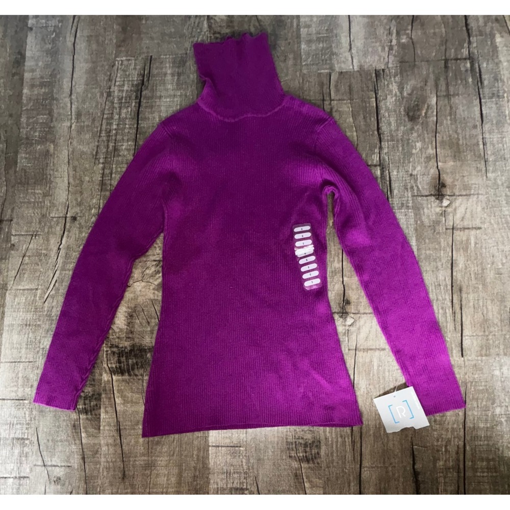 Relativity Womens Fuchsia Purple Ribbed Turtleneck Cotton Sweater S